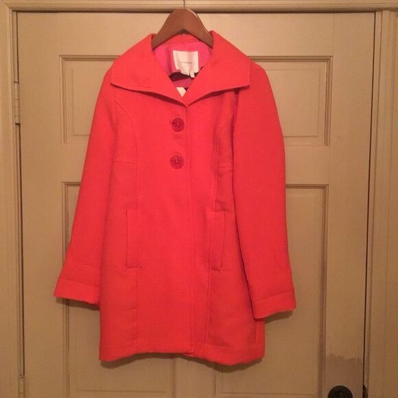NWT Anthropologie || Wellesley Pleated Peacoat Coat Orange - Picture 5 of 10
